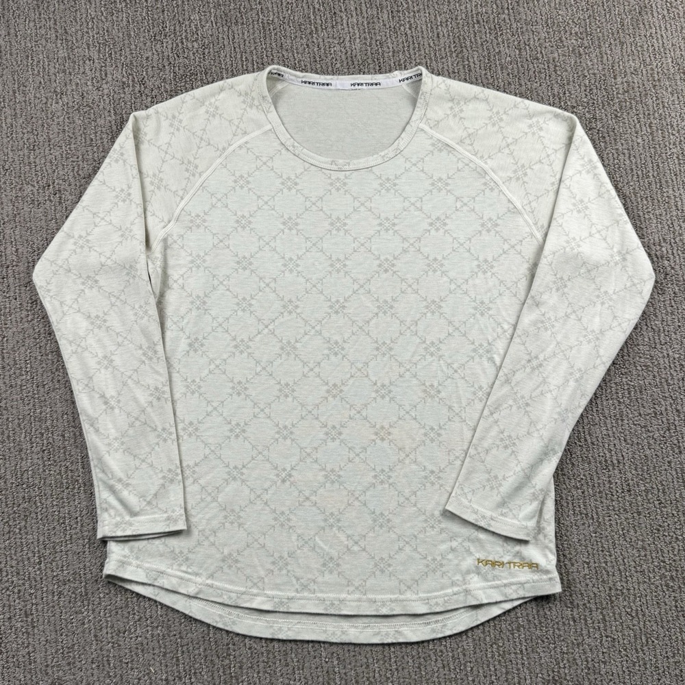 Kari Traa Womens XL Liv Long Sleeve Wool Blend Base Layer Top Fair Isle Cream